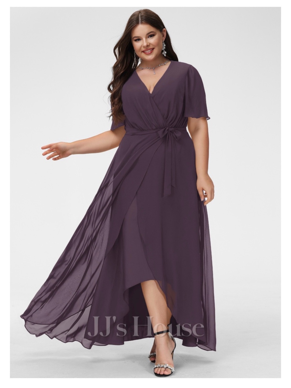 JJ's House Plum V-Neck Chiffon Bridesmaid Dress